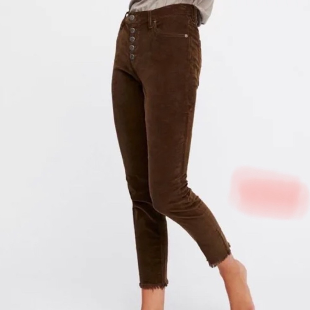 Free People button front, corduroy cropped pants, brown, size 30